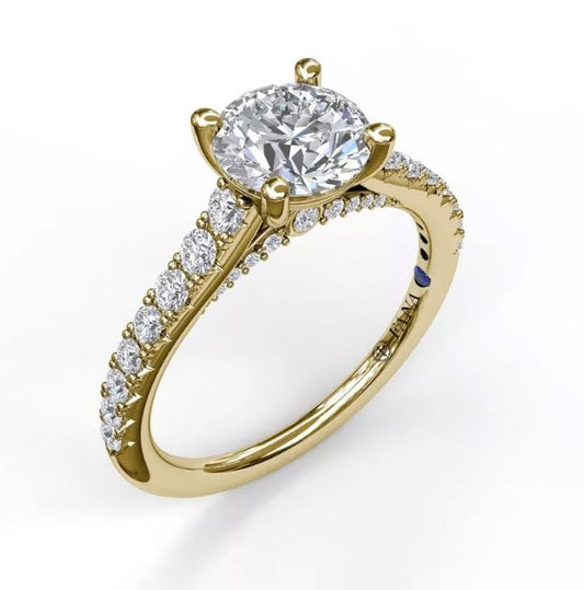 Hidden Accent Natural Diamond Semi-Mount Engagement Ring in 14 Karat Yellow with 34 Round Diamonds, Color: G/H, Clarity: SI1, totaling 0.43ctw