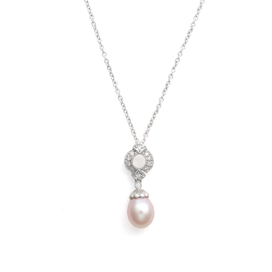 Pendant M Estate Collection Color Gemstone Necklace in 14 Karat White with 1 Cultured Rose' Pearl