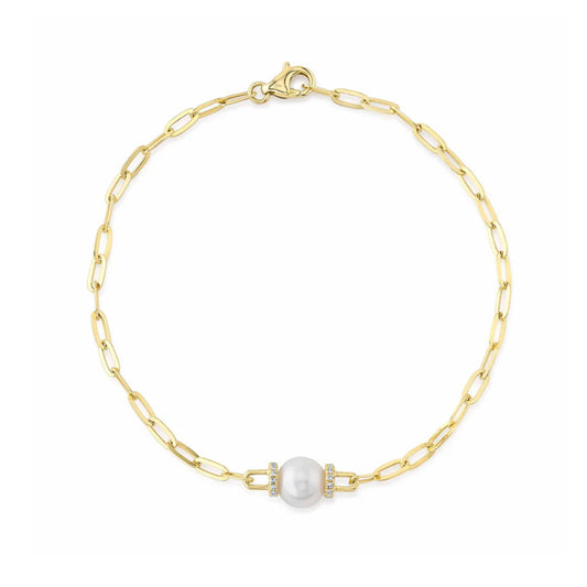 Shy Creations Paperclip Color Gemstone Bracelet in 14 Karat Yellow Gold with 1 Cultured Pearl