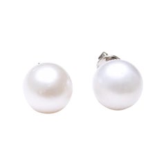 Stud Color Gemstone Earrings in 14 Karat White with 2 South Sea Pearls 9mm