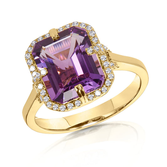 Color Gemstone Ring in 14 Karat Yellow with 1 Radiant Amethyst 3.50ctw