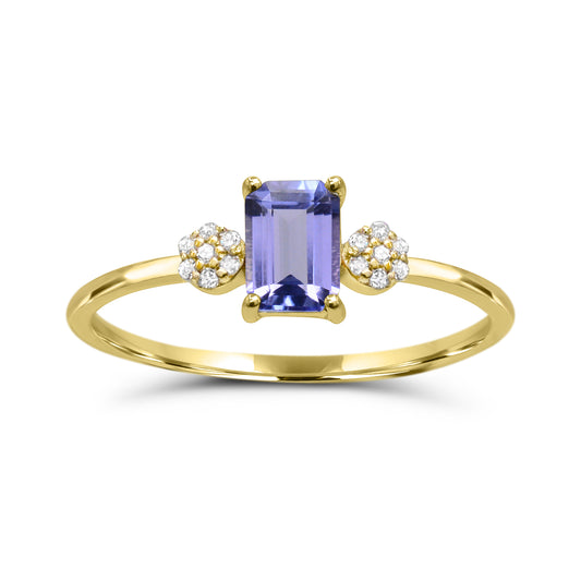 Color Gemstone Ring in 10 Karat Yellow with 1 Emerald Tanzanite 6mm-6mm