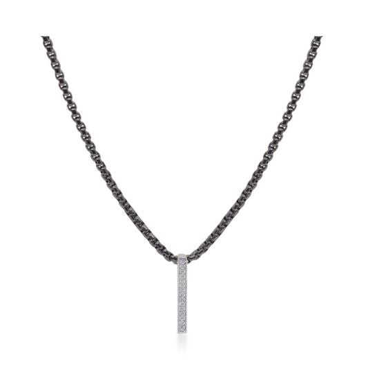 Natural Diamond Necklace in Stainless Steel Black with 0.08ctw Round Diamond