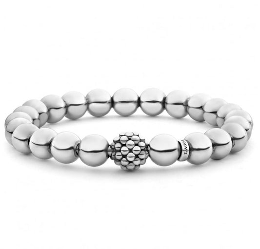 Signature Caviar Collection Bead Bracelet (No Stones) in Sterling Silver White