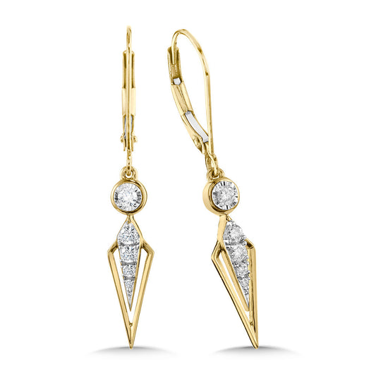 ReMARKABLE Designs Dangle Natural Diamond Earrings in 14 Karat Yellow Gold with 0.25ctw Round Diamond