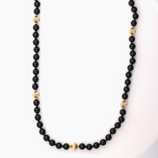 Station M Estate Collection Color Gemstone Necklace in 14 Karat Yellow Round Black Onyx