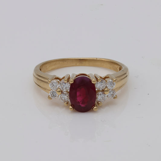 M Estate Collection Color Gemstone Ring in 18 Karat Yellow with 1 Oval Ruby 1.08ctw 7mm-7mm