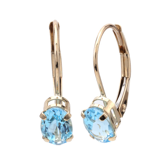 M Estate Collection Dangle Color Gemstone Earrings in 10 Karat Yellow with 2 Oval Blue Topazes 6.06mm-6.17mm