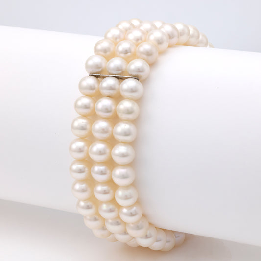 M Estate Collection Pearl Strand Color Gemstone Bracelet in Sterling Silver White with 96 Potato White Pearls