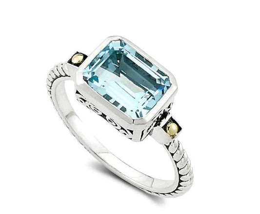 Color Gemstone Ring in Sterling Silver - 18 Karat White - Yellow with 1 Emerald Blue Topaz