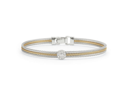 ALOR Classique Collection Natural Diamond Bracelet in Stainless Steel 18 Karat Yellow Grey