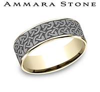 Carved Band (No Stones) in Tantalum 14 Karat Yellow Grey 7.5MM