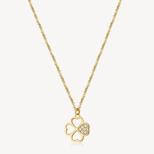 Clover Simulated Diamond Necklace in Stainless Steel