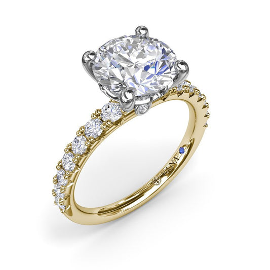 Side Stone Natural Diamond Semi-Mount Engagement Ring in 14 Karat White - Yellow with 16 Round Diamonds, totaling 0.51ctw