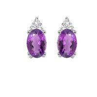 Semi-Precious Color Collection Stud Color Gemstone Earrings in 10 Karat White with 2 Oval Amethysts 0.37ctw