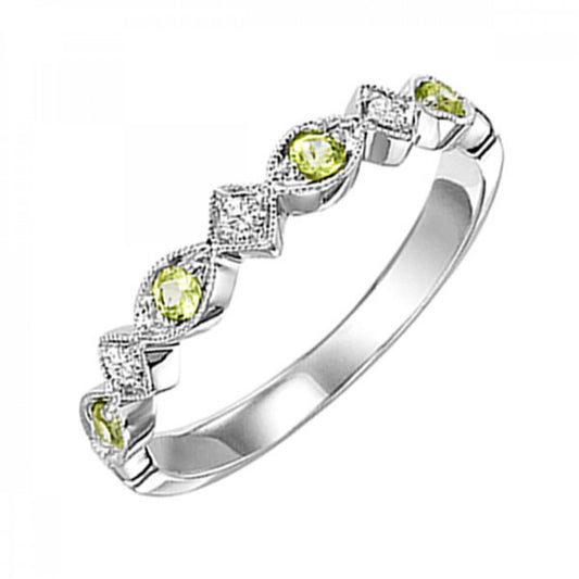 M Semi-Precious Color Collection Color Gemstone Band in 10 Karat White with 4 Round Peridot 0.16ctw