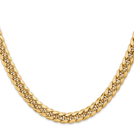 24" Cuban Link 7.3mm Chain in 14 Karat Yellow