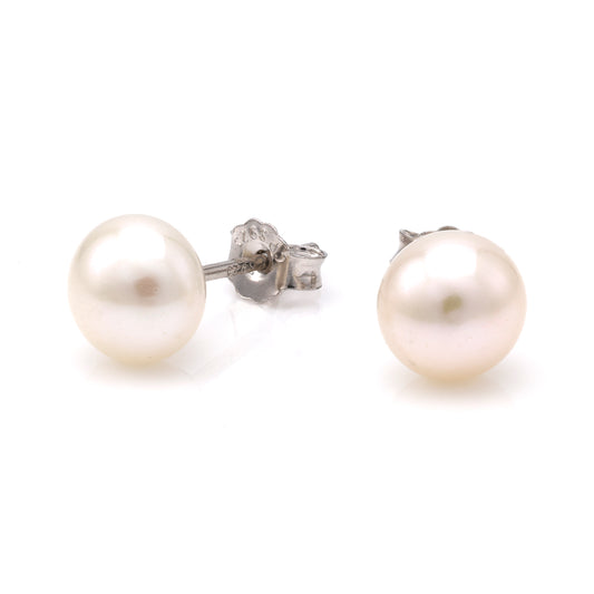 M Estate Collection Stud Color Gemstone Earrings in Sterling Silver White with 2 Freshwater White OK Pearls