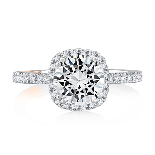 Halo Side Stone Natural Diamond Semi-Mount Engagement Ring in 14 Karat White with 40 Round Diamonds, totaling 0.38ctw