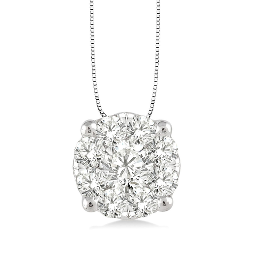 Lovebright Collection Natural Diamond Necklace in 14 Karat White with 0.98ctw Round Diamonds