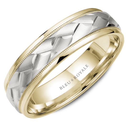 Carved Band (No Stones) in 14 Karat White - Yellow 6.5MM