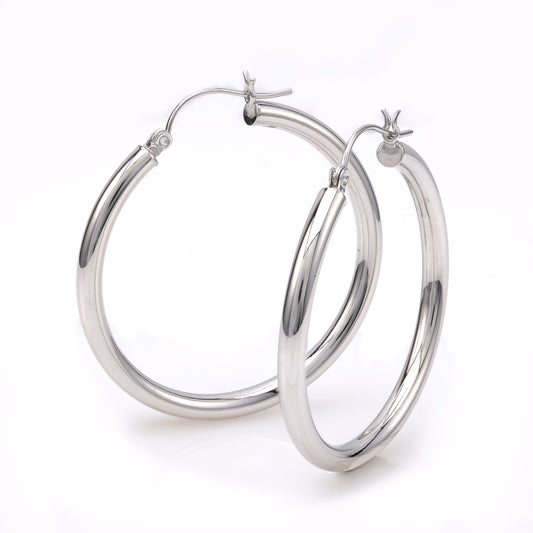 M Estate Collection Large Hoop Earrings (No Stones) in 14 Karat White