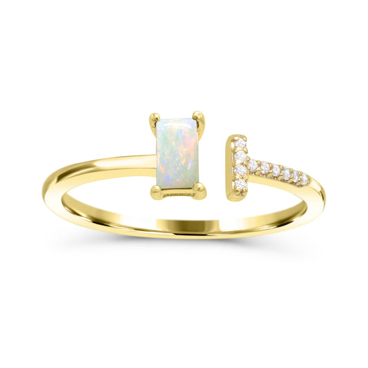 Color Gemstone Ring in 10 Karat Yellow with 1 Rectangular Opal 5mm-5mm