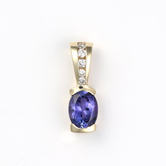 Pendant M Estate Collection Color Gemstone Necklace in 14 Karat Yellow with 1 Oval Tanzanite 2.10ctw 8.8mm-8.8mm