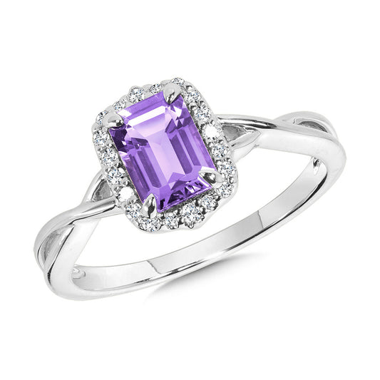 Color Gemstone Ring in 14 Karat White with 1 Emerald Amethyst 1.00ctw