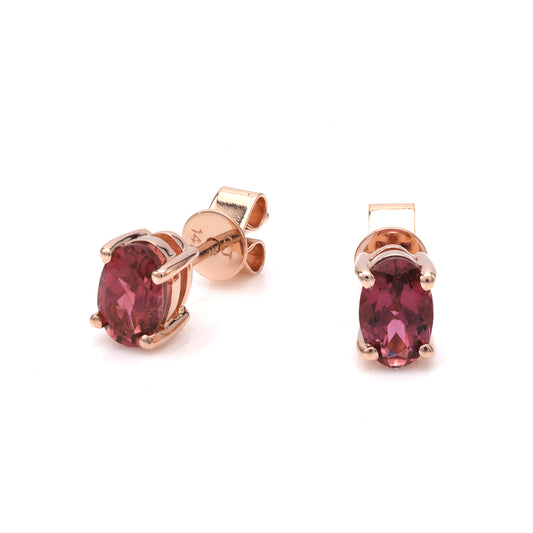 M Estate Collection Stud Color Gemstone Earrings in 14 Karat Rose with 2 Oval Pink Tourmalines 6mm