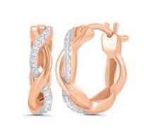 Small Hoop Natural Diamond Earrings in 10 Karat Rose with 0.05ctw Round Diamond