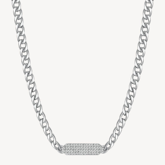 Bar Simulated Diamond Necklace in Stainless Steel