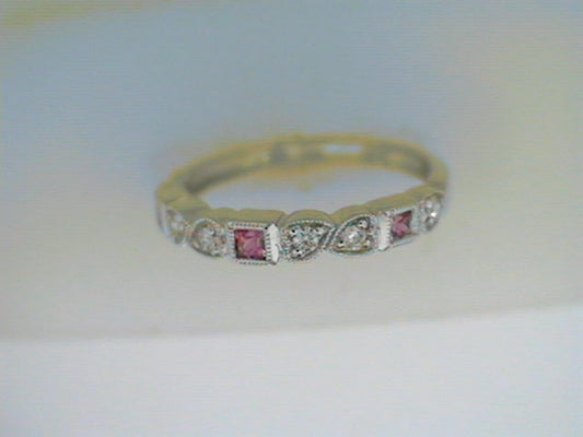 Color Gemstone Band in 10 White with 3 Princess Pink Sapphires 0.16ctw