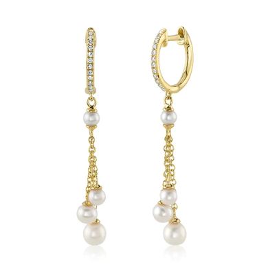 Shy Creations Dangle Color Gemstone Earrings in 14 Karat Yellow Gold with 8 Cultured Pearls