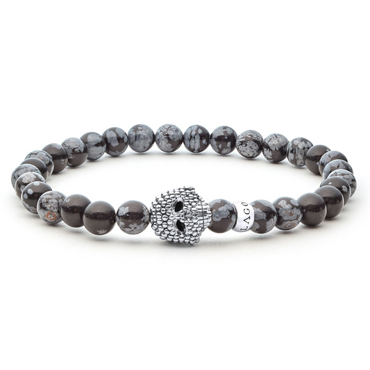 LAGOS Anthem Collection Stretch Color Gemstone Bracelet in Sterling Silver with Round Black Obsidian