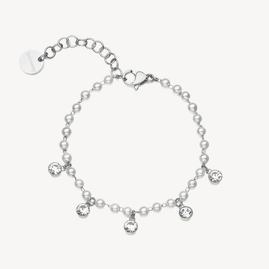 Charm Simulated Diamond Bracelet in Stainless Steel