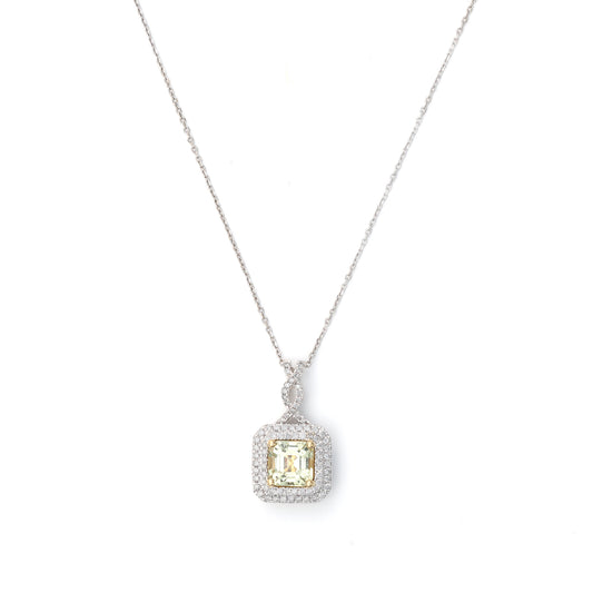 Pendant M Estate Collection Color Gemstone Necklace in 14 Karat White - Yellow with 1 Asscher Yellow Sapphire 2.24ctw 7mm-7mm