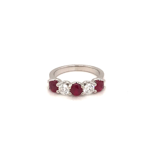 ReMARKABLE Designs Color Gemstone Band in 14 Karat White Gold with 3 Round Rubies 0.88ctw