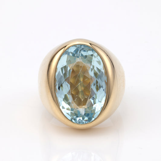 M Estate Collection Color Gemstone Ring in 14 Karat Yellow with 1 Oval Aquamarine 10.76ctw 19.46mm-19.46mm