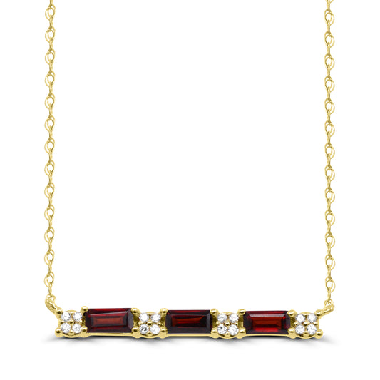 AFFINITY DESIGNS LLC Bar Color Gemstone Necklace in 10 Karat Yellow Gold with 3 Baguette Garnets