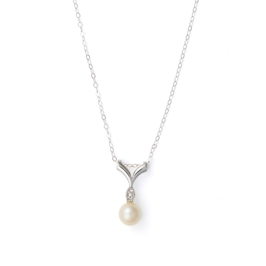 Pendant Color Gemstone Necklace in 14 Karat White with 1 Round Pearl