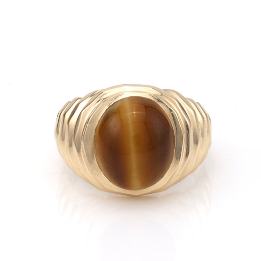 M Estate Collection Color Gemstone Ring in 10 Karat Yellow with 1 Cabachon Tiger Eye 14.05mm-14.05mm