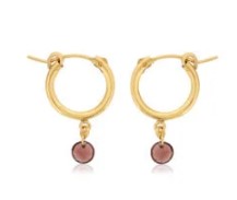 Small Hoop Color Gemstone Earrings in Gold Filled Yellow with 2 Round Garnets