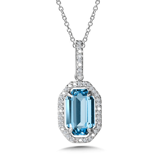 Pendant M Semi-Precious Color Collection Color Gemstone Necklace in 14 Karat White with 1 Unique Blue Topaz 2.00ctw