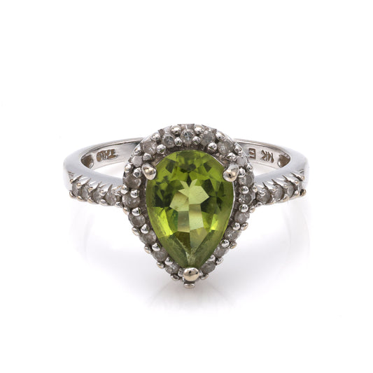 Marks Estate Department 2 M Estate Collection Color Gemstone Ring in 14 Karat White Gold with 1 Pear Peridot 1.89ctw 10mm-10mm