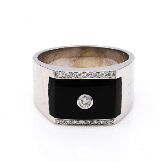 M Estate Collection Color Gemstone Ring in 14 Karat White - Black with 1 Unique Onyx