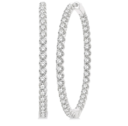 ReMARKABLE Designs M Red Carpet Ready Collection Large Hoop Natural Diamond Earrings in 14 Karat White Gold with 7.00ctw Round Diamonds, Clarity: SI2-I1, Color: I/J