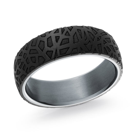 Carved Band (No Stones) in Tantalum - Carbon Fiber Black - Grey 7MM