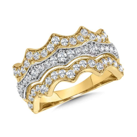 Natural Diamond Fashion Ring in 14 Karat White - Yellow with 0.95ctw Round Diamond