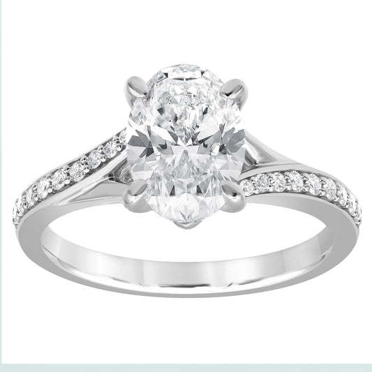 Side Stone Lab-Grown Diamond Complete Wedding Set in 14 Karat White with 1 Oval Lab Grown Diamond, Color: G, Clarity: VS1, totaling 2.03ctw